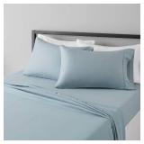 Amazon Basics Lightweight Super Soft Easy Care Microfiber 4 Piece Bed Sheet Set with 14-Inch Deep Pockets, King, Spa Blue, Solid - Retail: $19