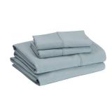 Amazon Basics Lightweight Super Soft Easy Care Microfiber 4 Piece Bed Sheet Set with 14-Inch Deep Pockets, King, Spa Blue, Solid - Retail: $19