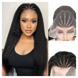 quickwig Kinky Straight Wig Braided Wigs for Black Women Yaki Straight Wig 13x4 Lace Front Braided Wigs 22 Inch Black Glueless Pre Braid Wig Synthetic Handmade Cornrow Braids Wig - Retail: $47