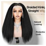 quickwig Kinky Straight Wig Braided Wigs for Black Women Yaki Straight Wig 13x4 Lace Front Braided Wigs 22 Inch Black Glueless Pre Braid Wig Synthetic Handmade Cornrow Braids Wig - Retail: $47
