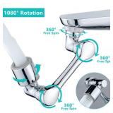 1080°Swivel Faucet Extender, Sink Water Faucet Aerator Extension in Brass, Swivel Robotic Arm Bathroom Faucet Extender, Kitchen Rotating Extension Filter with 2 Mode Splash - Retail: $15