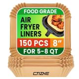Air Fryer Disposable Paper Liners - 150Pcs 8In Square Parchment Paper Non-Stick Airfryer Basket Liners for Steamer Microwave Oven, Deep Fryer Parts and Accessories - Retail: $13