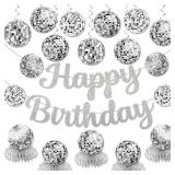 Disco Birthday Party Decorations - Silver Disco Ball Banner, Honeycomb Centerpieces, 70s-80s-90s Themed Party Pack - Retail: $14