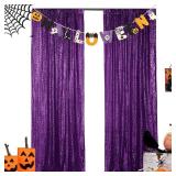 Hahuho Purple Sequin Backdrop Curtain, 2PCS 2FTx8FT Glitter Backdrop Curtain for Parties, Christmas, Wedding, Party Decoration?2 Panels, 2FT x 8FT, Purple - Retail: $20