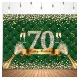 Sensfun Green Happy 70th Birthday Backdrop Glitter Diamond Luxury 70th Birthday Photo Background Champagne Fabulous 70th Birthday Party Decorations Banner Seventy Bday Photoshoot Props 7x5ft - Retail: