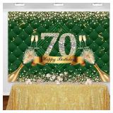 Sensfun Green Happy 70th Birthday Backdrop Glitter Diamond Luxury 70th Birthday Photo Background Champagne Fabulous 70th Birthday Party Decorations Banner Seventy Bday Photoshoot Props 7x5ft - Retail: