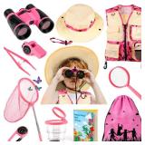 INNOCHEER Kids Explorer Kit and Bug Catcher Kit and Safari Costume Kit, Outdoor Exploration Set with Hat, Vest, Butterfly Net and Bugs Book for Boys Girls 3-12 Years Old (Camouflage Pink) - Retail: $2