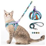Cat Harness and Leash Set, Step-in Escape Proof Adjustable Vest Harness for Small Medium Large Cats, Lightweight Soft Breathable Reflective Kitten Harness for Walking Travel, Camping(Butterfly, M) - R