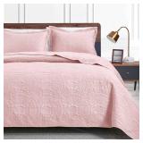 Lovefts cabin King Size Quilt Set Pink Bedspreads - Soft Bed Summer Lightweight Bedspread Comforter - Modern Style Coin Pattern Coverlet for All Season - 3 Pieces (1 Quilt, 2 Pillow Shams) - Retail: $