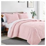 Lovefts cabin King Size Quilt Set Pink Bedspreads - Soft Bed Summer Lightweight Bedspread Comforter - Modern Style Coin Pattern Coverlet for All Season - 3 Pieces (1 Quilt, 2 Pillow Shams) - Retail: $