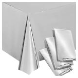 Juvale 3 Pack Plastic Table Cloths - Metallic Silver Plastic Tablecloth for Birthday Party Decorations (Shiny Foil, 54x108 Silver Tablecloth) - Retail: $10