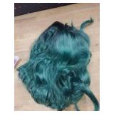EVLYNN Wigs With Bangs Ombre Dark Green Wig Long Loose Wavy Curly Hair Synthetic Fiber Glueless Dark Root No Lace Wig For Women - Retail: $20