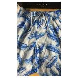 Large Mens Swim Trunks - Blue Feathers