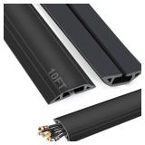 TFMUZERT 10 ft Cord Covers for Wires on Floor, Heavy Duty PVC Duct Floor Cord Cover, Floor Cable Cover Easy to Unroll Prevent Trip Hazard for Home Office or Outdoor Settings (Black) - Retail: $29