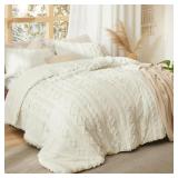 Bedsure Tufted Boho Comforter Set Twin Size - Ivory Boho Bed Set, GentleSoft 2 Pieces Farmhouse Shabby Chic Embroidery Bedding, Gifts for Woman, Soft Jacquard Twin Comforter for All Seasons - Retail