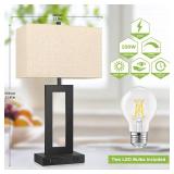 Set of 2 Touch Control Table Lamp with 2 USB Ports, 3-Way Dimmable Modern Nightstand Lamp Sets Bedside Touch Desk Lamp with Fabric Cream Shade for Bedroom Table Living Room Reading, Included Bulbs - R