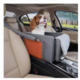 Avont Center Console Dog Car Seat with Double Protection Seat Belts, Armrest Middle Console Booster Travel Carrier for Small Dogs Cats with Storage Pockets, Well-Cushioned, Anti-Anxiety -Dark Grey - R