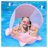 AivaToba Baby Pool Float for Infants 3-12 Months with Sun Canopy and UV Protection - Cute Patterns Baby Swim Flotation Device, Infant Swimming Float with Adjustable Safety Seat for Boys Girls - Retail