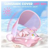 AivaToba Baby Pool Float for Infants 3-12 Months with Sun Canopy and UV Protection - Cute Patterns Baby Swim Flotation Device, Infant Swimming Float with Adjustable Safety Seat for Boys Girls - Retail