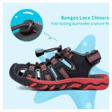 DREAM PAIRS Boys Girls Summer Outdoor Athletic Sport Sandals Walking Hiking Hook and Loop Adjustable Multicolor for ToddlerLittleBig Kids,Size 6 Big Kid,BlackGreyRed,160912-K