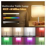 Smart RGB Dimmable Table Lamp Work with AlexaandAPPandRemote Control, Bedside Desk Lamp with Charging PortsandOutletandPhone Stand, Music Sync Nightstand Lamp for Bedroom Living Room Office Dorm, Wood