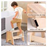 2 Pack Toddler Step Stool, Wooden Height-Adjustable 2-Step Stool for Kids, Potty Training Stool with Handles - Retail: $50