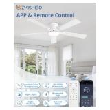 ZMISHIBO 52 Inch Ceiling Fan with Light, AppandRemote Control, Flush Mount Low Profile, Dimmable 20W LED Light, Quiet Reversible Motor for Bedroom, Living Room, Apartment, White - Retail: $140