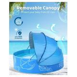 Hikiddy Foldable Kiddie Pool with Canopy: 47in Baby Pool and Beach Tent for Toddlers Infants 6-12 Months and Kids 2-4 Years Old - Portable Water Play with Shade for Outdoor Backyard Beach (Blue-Blue) 