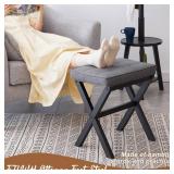 FILWH Bamboo Foot Rest Ottoman - Small Padded Desk Foot Stool for Office and Vanity - Black Legs + Gray - Retail: $35