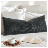OTOSTAR Corduroy Decorative Lumbar Throw Pillow Cover 14x36 Inch Super Soft Boho Striped Rectangle Pillow Covers Case Modern Cushion Covers for Sofa Couch Bedroom Car Decor Dark Grey - Retail: $14