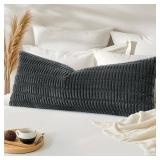 OTOSTAR Corduroy Decorative Lumbar Throw Pillow Cover 14x36 Inch Super Soft Boho Striped Rectangle Pillow Covers Case Modern Cushion Covers for Sofa Couch Bedroom Car Decor Dark Grey - Retail: $14