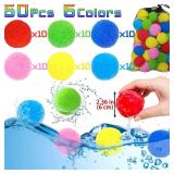 Jishi Reusable Water Sponge Balls 60pcs Water Balloons for Kids Beach Pool Toys, Outdoor Yard Games for Kids Ages 3-5 4-8-12 Year old Boys Girls Teens Adults Family Water Fight Party, Fun Summer Gifts