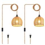CAFULAM Plug in Pendant Light, Industrial Hanging Light with Plug in Cord Hemp Rope OnOff Switch Farmhouse Pendant Lamp with Plug in Cord, Vintage Hanging Lamps for Dining Room - Retail: $50