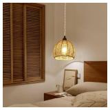 CAFULAM Plug in Pendant Light, Industrial Hanging Light with Plug in Cord Hemp Rope OnOff Switch Farmhouse Pendant Lamp with Plug in Cord, Vintage Hanging Lamps for Dining Room - Retail: $50