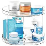 2 Tier Lazy Susan Bathroom Organizer, 9.25Inch Clear 360 Rotating Makeup Organizer for Vanity, Skincare Organizers Perfume Organizer, Spice Rack Organizer for Cabinet- Home Organization and Storage - 