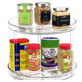 2 Tier Lazy Susan Bathroom Organizer, 9.25Inch Clear 360 Rotating Makeup Organizer for Vanity, Skincare Organizers Perfume Organizer, Spice Rack Organizer for Cabinet- Home Organization and Storage - 