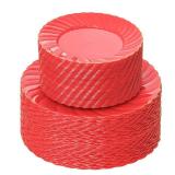 U-QE 100PCS Red Plastic Plates - Heavy Duty Red Plates Disposable for Party with Gold Rim - Include 50PCS 9inch Red Dinner Plates and 50PCS 6inch Red DessertSalad Plates for Party - Retail: $32