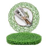 AHHFSMEI Paper Braided Round Placemats Set of 8 Natural Non-Slip Heat Resistant Table Mats for Dining Tables Woven Indoor Outdoor Place mats for(Forest Green,8) - Retail: $18
