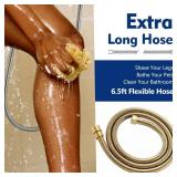 High Pressure 10 Setting Handheld Shower Head, 5\ Detachable Showerhead Spray Built-in Power Wash to Clean Tub, Tile and Pets, 79\in Extra Long Stainless Steel Hose, Adjustable Bracket - Gold - Retail