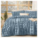 Bedsure Tufted Boho Comforter Set Queen Size - Grayish Blue Boho Bed Set, GentleSoft 3 Pieces Farmhouse Shabby Chic Embroidery Bedding, Gifts for Woman, Soft Jacquard Queen Comforter for All Seasons