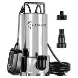 LANCHEZ 1.6HP Stainless Steel Sump Pump, 5500GPH High Flow Submersible Water Pump with Float Switch, Automatic Transfer Water Pump for Pool Basement Flooded Pit Sewage Sink Tub with 16ft Cord - Retail