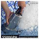 LANCHEZ 1.6HP Stainless Steel Sump Pump, 5500GPH High Flow Submersible Water Pump with Float Switch, Automatic Transfer Water Pump for Pool Basement Flooded Pit Sewage Sink Tub with 16ft Cord - Retail