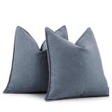 ZWJD Dusty Blue Pillow Covers 20x20 Set of 2 Chenille Throw Pillow Covers with Elegant Design Soft and Luxurious Decorative Throw Pillows for Couch, Bed, and Home Decor - Retail: $22