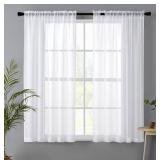 MIULEE White Linen Textured Sheer Curtains 63 Inches Long 2 Panels for Bedroom Living Room, Semi Transparent Farmhouse Window Net Panels with Rod Pocket, W 42 x L 63 inch Length - Retail: $15