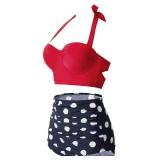 CHERRY CAT Womens Vintage Retro Polka High Waisted Underwire Bikini Two Piece Swimsuits (XXX-Large (fits Like US 12-14), Red) - Retail: $36