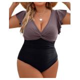 Blooming Jelly Women One Piece Swimsuits Tummy Control Plus Size Bathing Suit Beach Outfit 2025 (4XL, Purple Black)