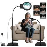 10X 30X Magnifying Glass with Light and Stand, 5\ Large Floor Magnifier for Close Work, 5 Color Modes, Lighted Magnifying Lamp for Reading, Jewelers, Crafts, Sewing - Retail: $40in