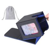 AFIING MTG Deck Box for Commander Display,Card Deck Box Fits 100 Double Sleeved Cards, Magic Commander TCG Storage Box with 2 Dividers,Drawstring Bag and 1 Toploader(BlackBlue) - Retail: $14