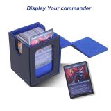 AFIING MTG Deck Box for Commander Display,Card Deck Box Fits 100 Double Sleeved Cards, Magic Commander TCG Storage Box with 2 Dividers,Drawstring Bag and 1 Toploader(BlackBlue) - Retail: $14