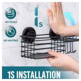TAILI Shower Caddy Suction Cup with Hooks and Soap Holder, Heavy Duty Bathroom Shower Organizer, No Drilling Bathroom Holder with Large Capacity, Metal Black Storage Basket - Retail: $20
